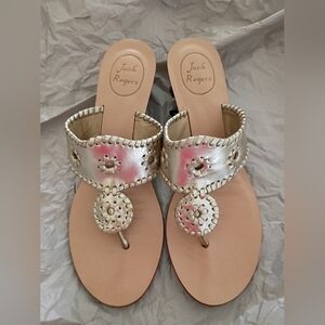 Jack Rogers Metallic Sandals W Lower Heels EUC 9